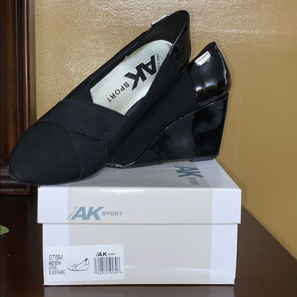 Anne Klein ak sport Black fabric wedge heel shoe